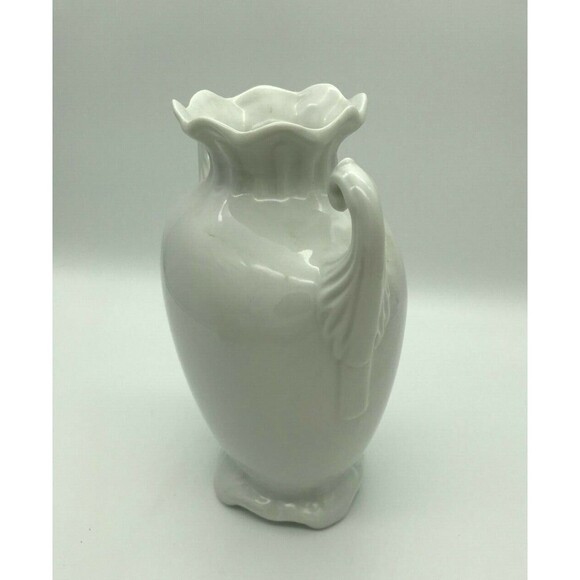 Double Handled White Porcelain Vase Art Nouveau Ceramic Vase 2 Handles 9 Inches - Picture 4 of 8